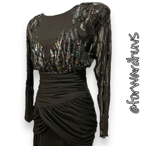 Vintage Casadei Black Dress | 1980s Glamour Revived | Size 6 - Picture 4 of 15